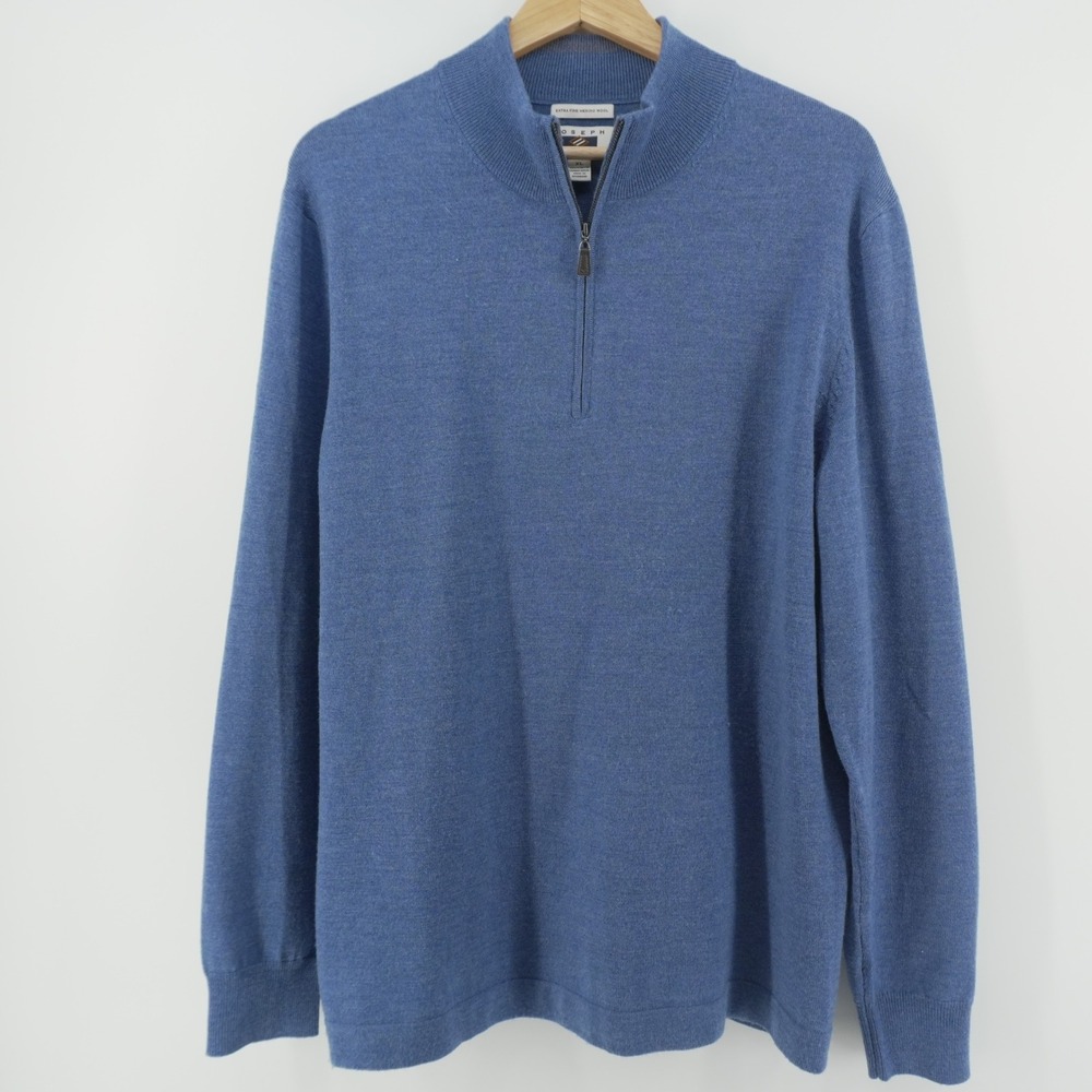 Joseph Abboud Quarter Zip Sweater Mens XL Blue Extra Fine Merino Wool Mock Neck - Picture 4 of 7